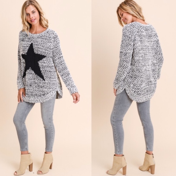 STAR LOVE Fuzzy Sweater - BLACK - Picture 2 of 3